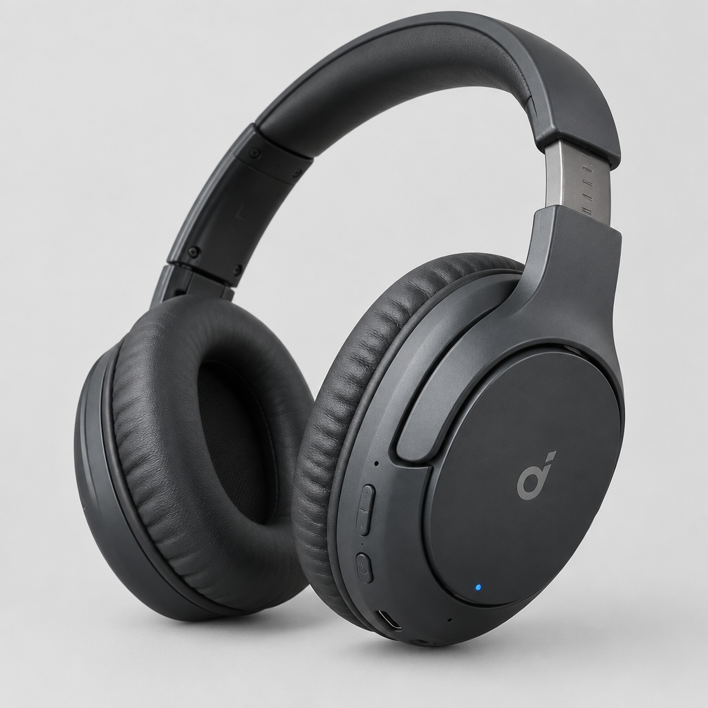 Wireless over-ear headset angle view showing ear cup detail