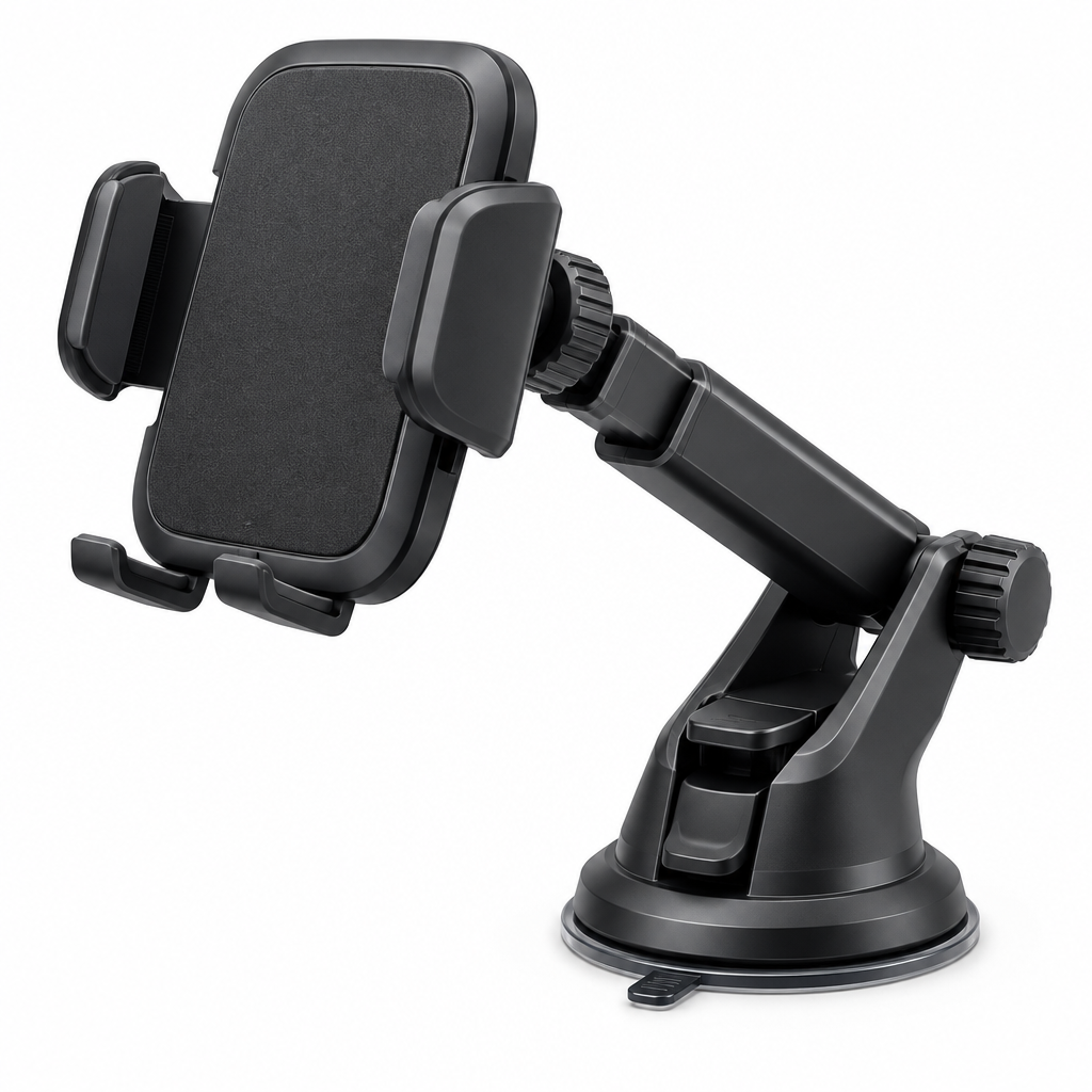 Universal car phone mount on white background