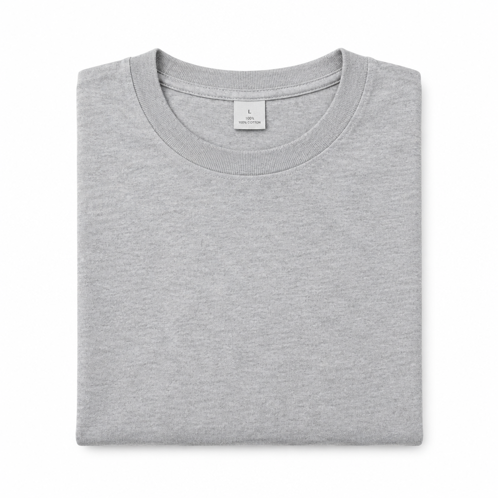 Classic grey crew neck t-shirt folded on white background